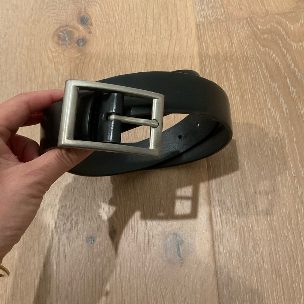 Classic Prada Black Leather Belt with Silver Buckle